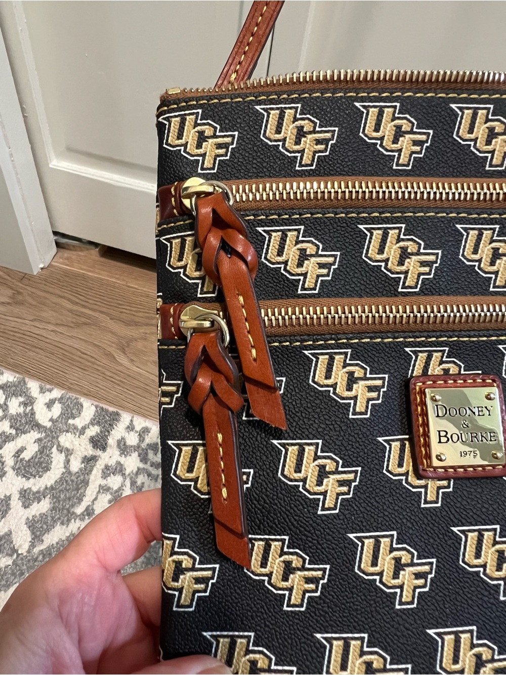 Dooney & Bourke Black Crossbody with Gold UCF Logo Pattern - Picture 7 of 10